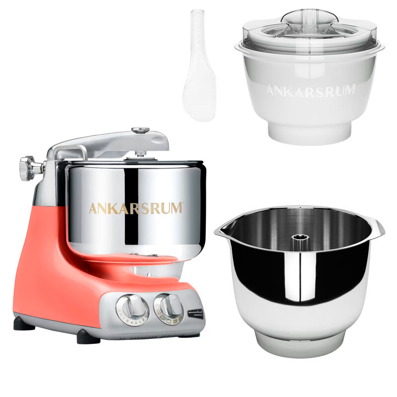 Assistent Original AKM 6230 køkkenmaskine med istilbehør og ekstra piskeskål, coral crush