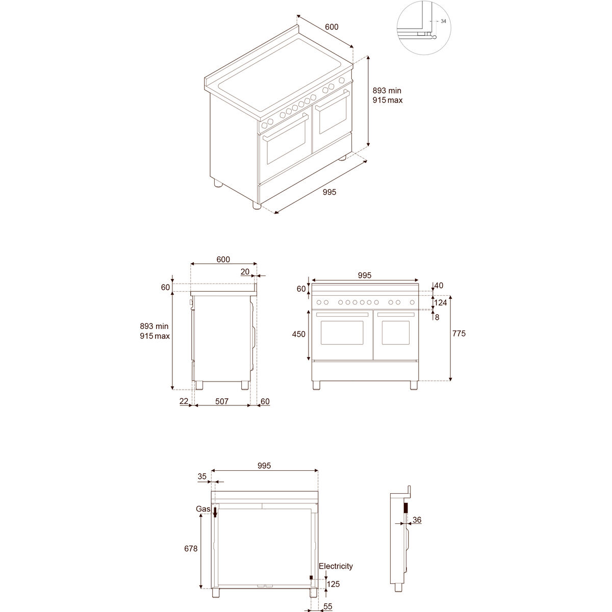 HER105I2EAVT2 Heritage induktionskomfur 100 cm med 5 zoner og 2 ovne, elfenbenshvid