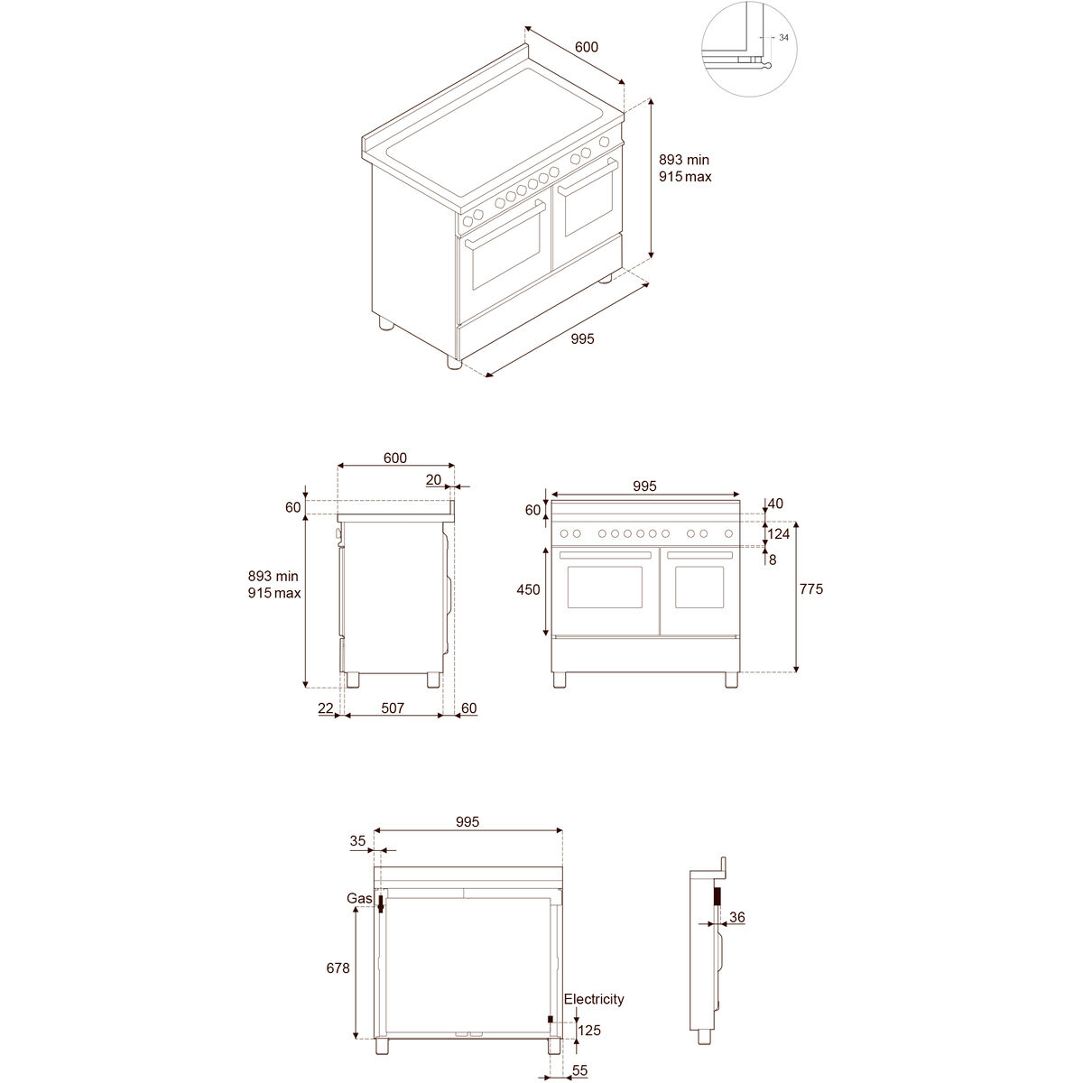 HER105I2ENET2 Heritage induktionskomfur 100 cm med 5 zoner og 2 ovne, mat sort