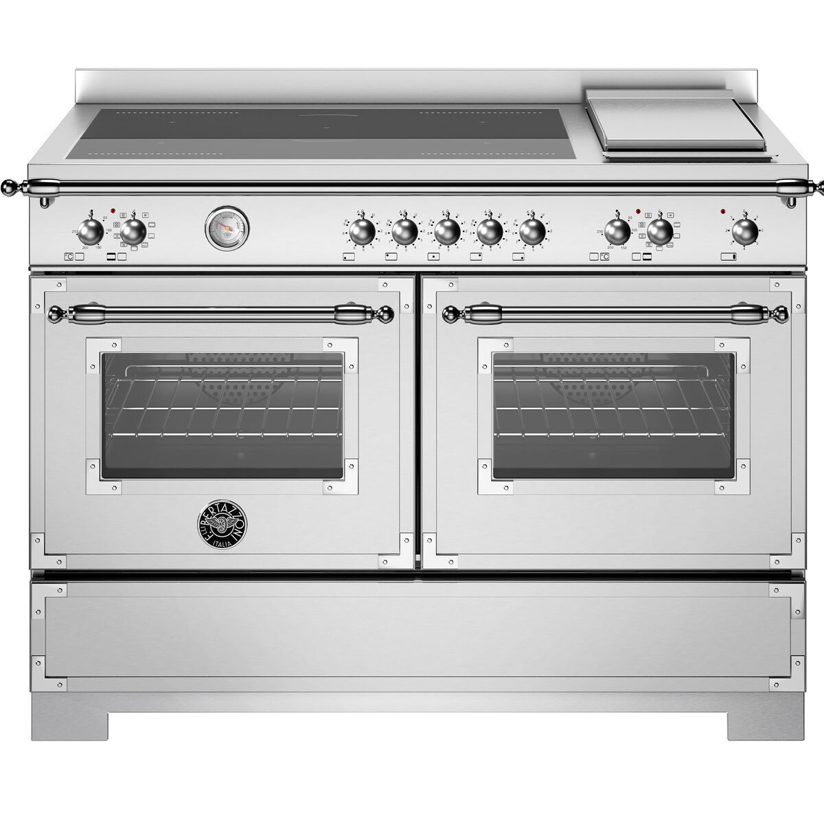 HER125I2EXT2 Heritage induktionskomfur 120 cm med 5 zoner, elektrisk stegebord og 2 ovne, rustfrit stål