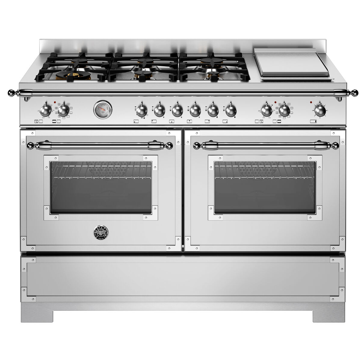 HER126G2EXT2 Heritage gaskomfur 120 cm med 6 brændere, elektrisk stegebord og 2 ovne, rustfrit stål