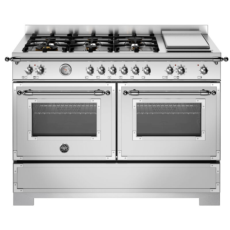 HER126G2EXT2 Heritage gaskomfur 120 cm med 6 brændere, elektrisk stegebord og 2 ovne, rustfrit stål
