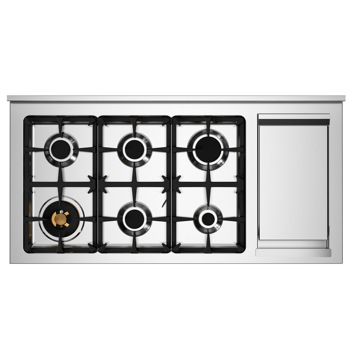HER126G2EXT2 Heritage gaskomfur 120 cm med 6 brændere, elektrisk stegebord og 2 ovne, rustfrit stål