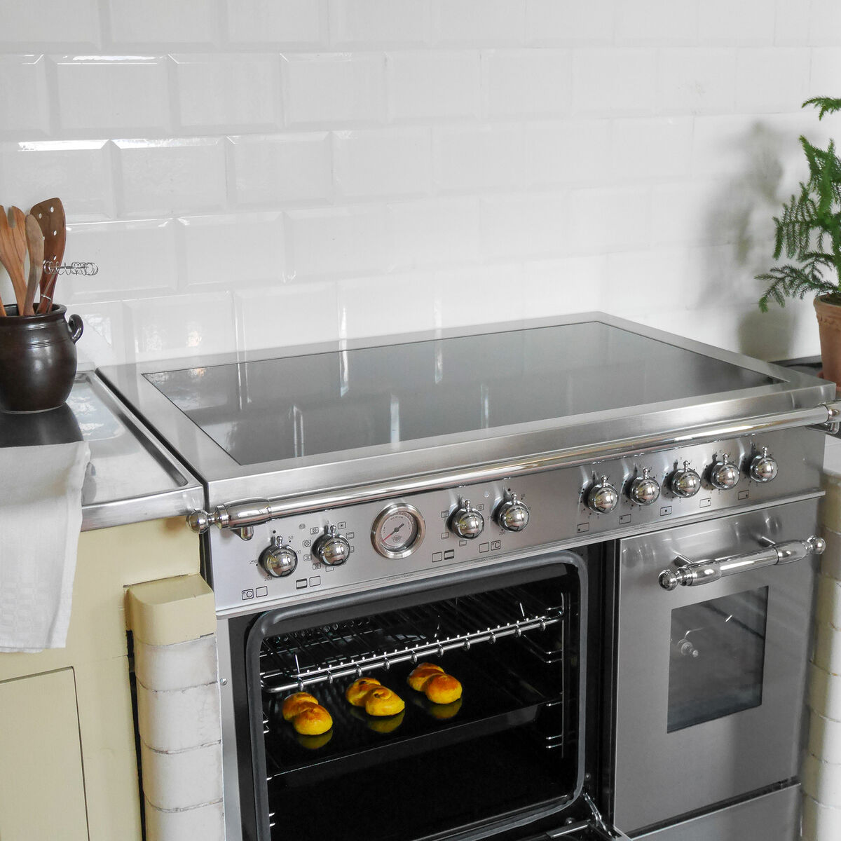 HER95I2EXC2 Heritage induktionskomfur uden dekorramme 90 cm med 5 zoner og 2 ovne, rustfrit stål
