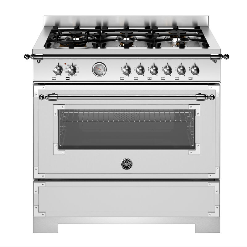 HER96L1EXT2 Heritage gaskomfur 90 cm med 6 brændere og 1 ovn, rustfrit stål