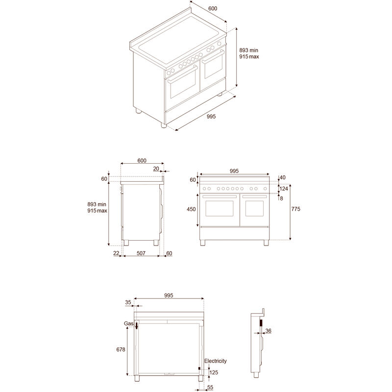 PRO105I2ECAT2 Professional induktionskomfur 100 cm med 5 zoner og 2 ovne, carbonio