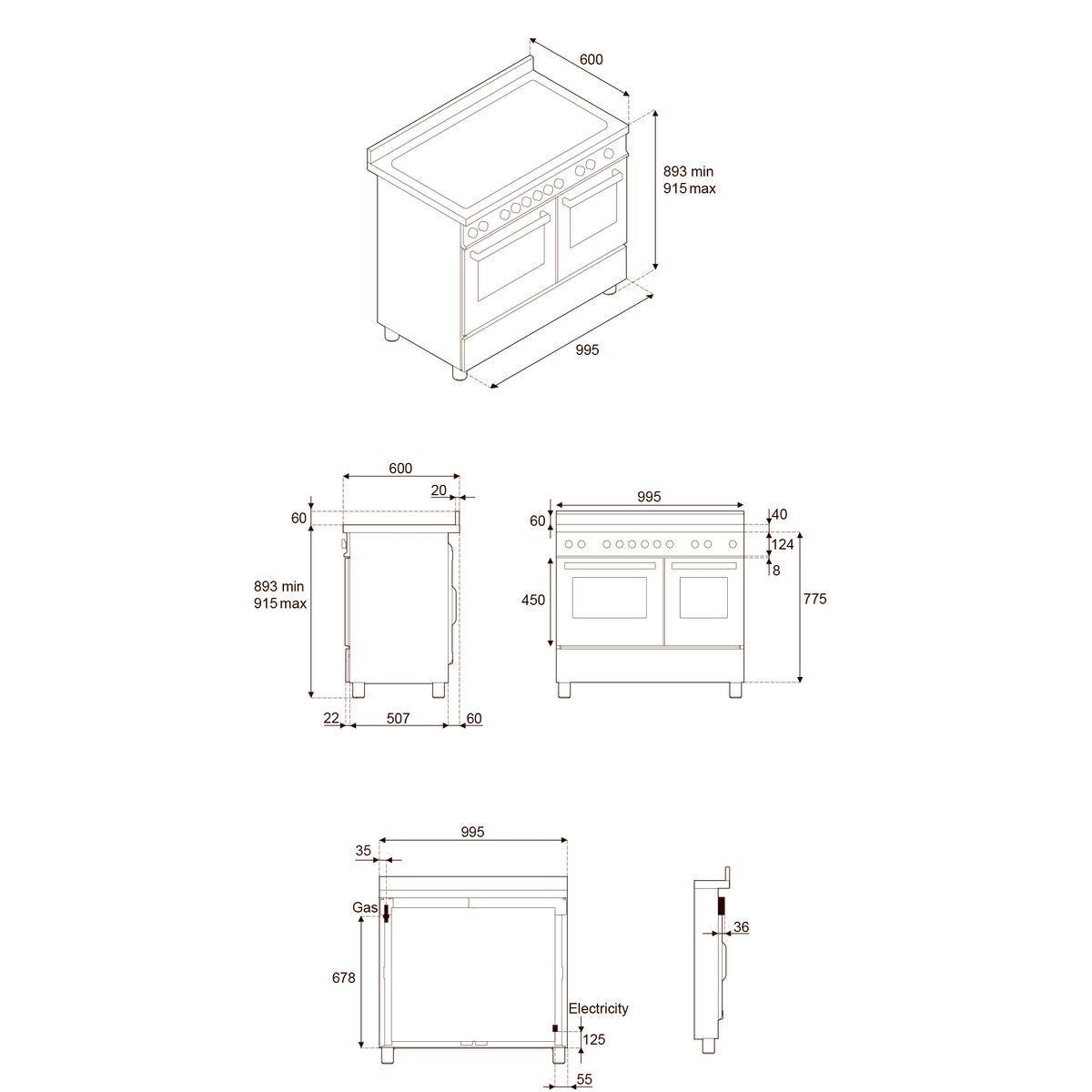 PRO106L2EGIT2 Professional gasskomfyr 100 cm med 6 brennere og 2 ovner, gul