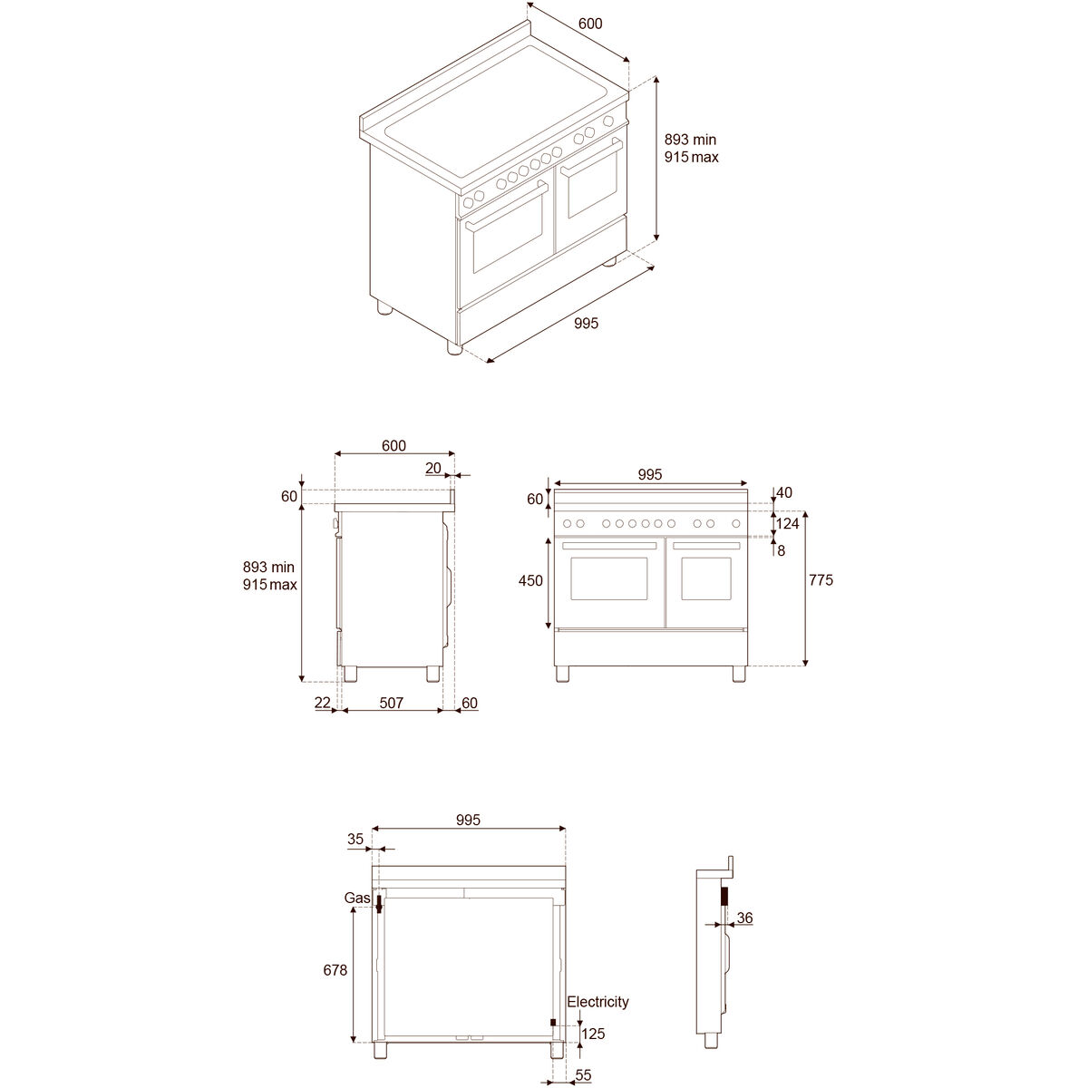 PRO106L2EXT2 Professional gasskomfyr 100 cm med 6 brennere og 2 ovner, rustfritt stål