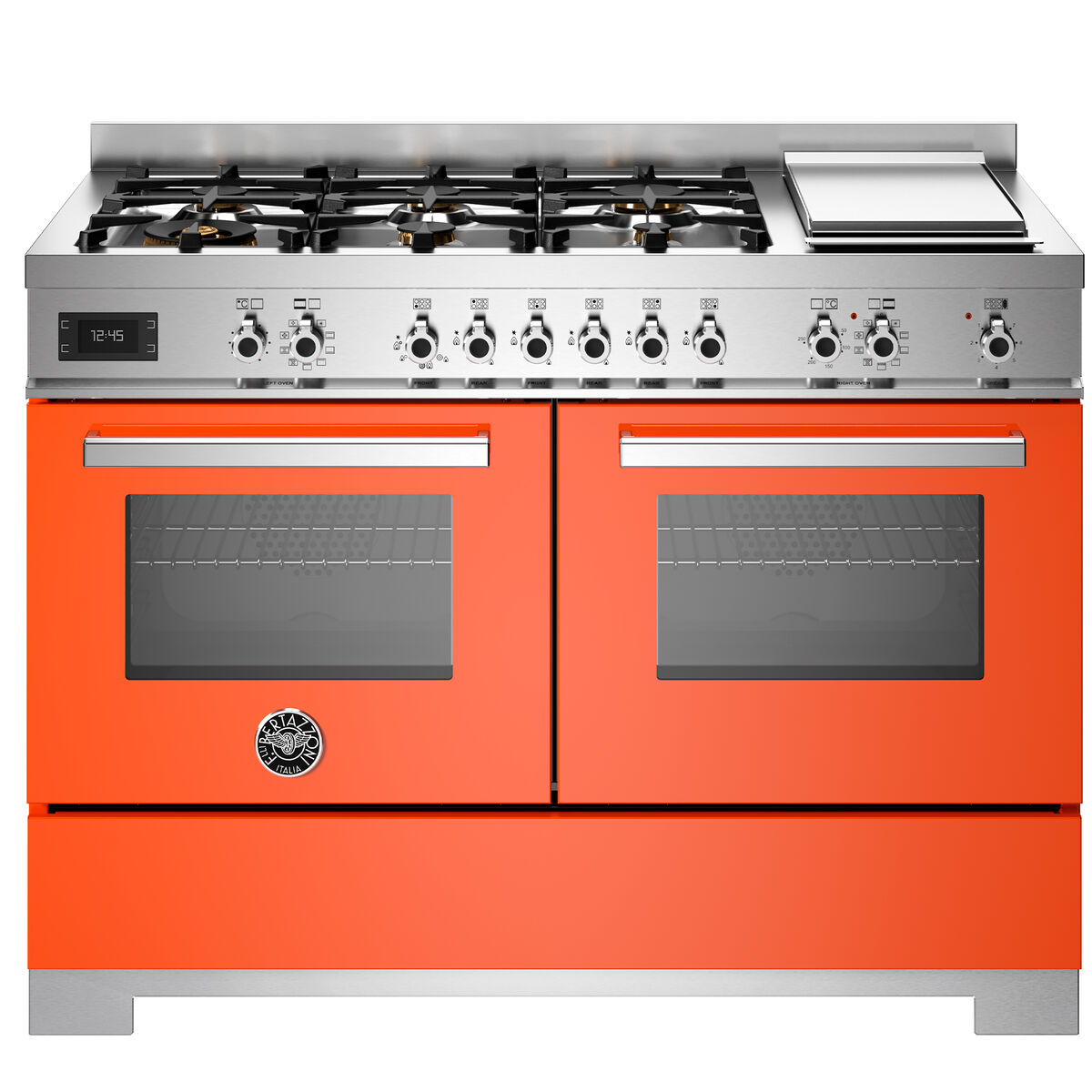 PRO126G2EART2 Professional gasskomfyr 120 cm med 6 brennere, elektrisk stekebord og 2 ovner, oransje
