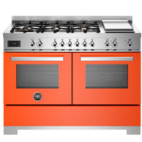 PRO126G2EART2 Professional gaskomfur 120 cm med 6 brændere, elektrisk stegebord og 2 ovne, orange