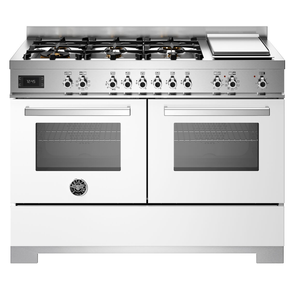 PRO126G2EBIT2 Professional gasskomfyr 120 cm med 6 brennere, elektrisk stekebord og 2 ovner, hvit