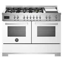 PRO126G2EBIT2 Professional gaskomfur 120 cm med 6 brændere, elektrisk stegebord og 2 ovne, hvid