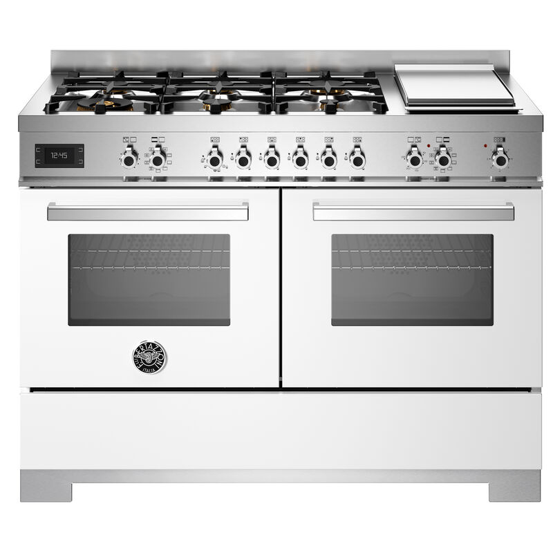 PRO126G2EBIT2 Professional gaskomfur 120 cm med 6 brændere, elektrisk stegebord og 2 ovne, hvid