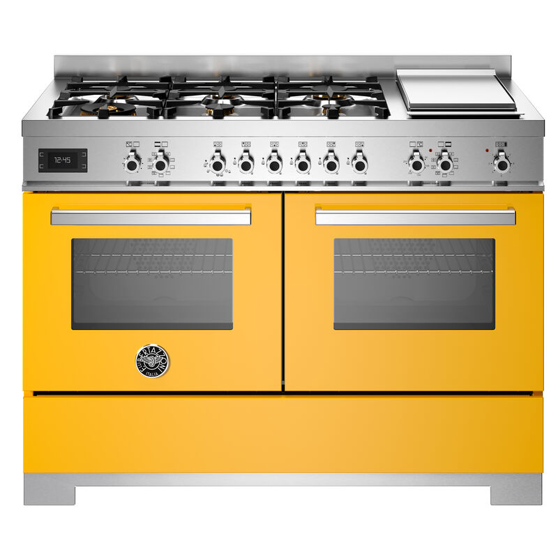 PRO126G2EGIT2 Professional gaskomfur 120 cm med 6 brændere, elektrisk stegebord og 2 ovne, gul