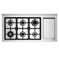 PRO126G2EGIT2 Professional gaskomfur 120 cm med 6 brændere, elektrisk stegebord og 2 ovne, gul
