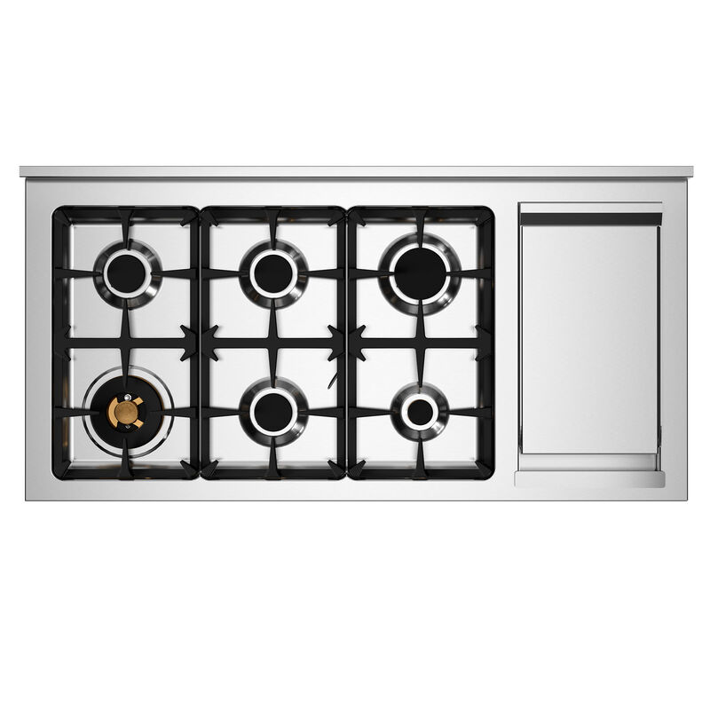 PRO126G2EGIT2 Professional gaskomfur 120 cm med 6 brændere, elektrisk stegebord og 2 ovne, gul