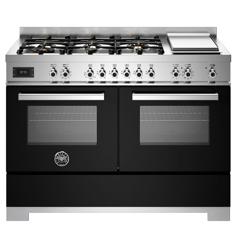 PRO126G2ENET2 Professional gaskomfur 120 cm med 6 brændere, elektrisk stegebord og 2 ovne, sort