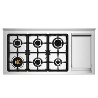 PRO126G2ENET2 Professional gaskomfur 120 cm med 6 brændere, elektrisk stegebord og 2 ovne, sort