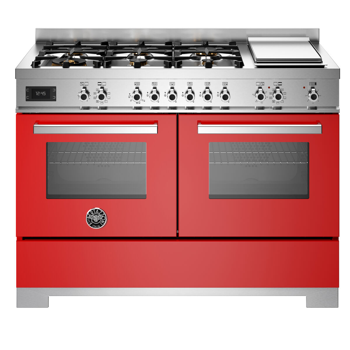 PRO126G2EROT2 Professional gasskomfyr 120 cm med 6 brennere, elektrisk stekebord og 2 ovner, rød