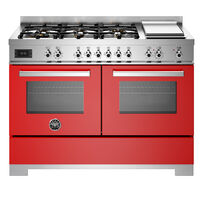 PRO126G2EROT2 Professional gaskomfur 120 cm med 6 brændere, elektrisk stegebord og 2 ovne, rød
