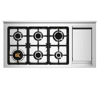 PRO126G2EROT2 Professional gaskomfur 120 cm med 6 brændere, elektrisk stegebord og 2 ovne, rød