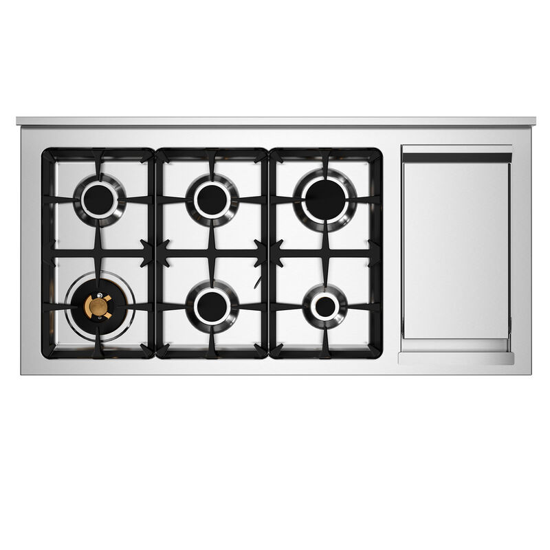 PRO126G2EROT2 Professional gaskomfur 120 cm med 6 brændere, elektrisk stegebord og 2 ovne, rød