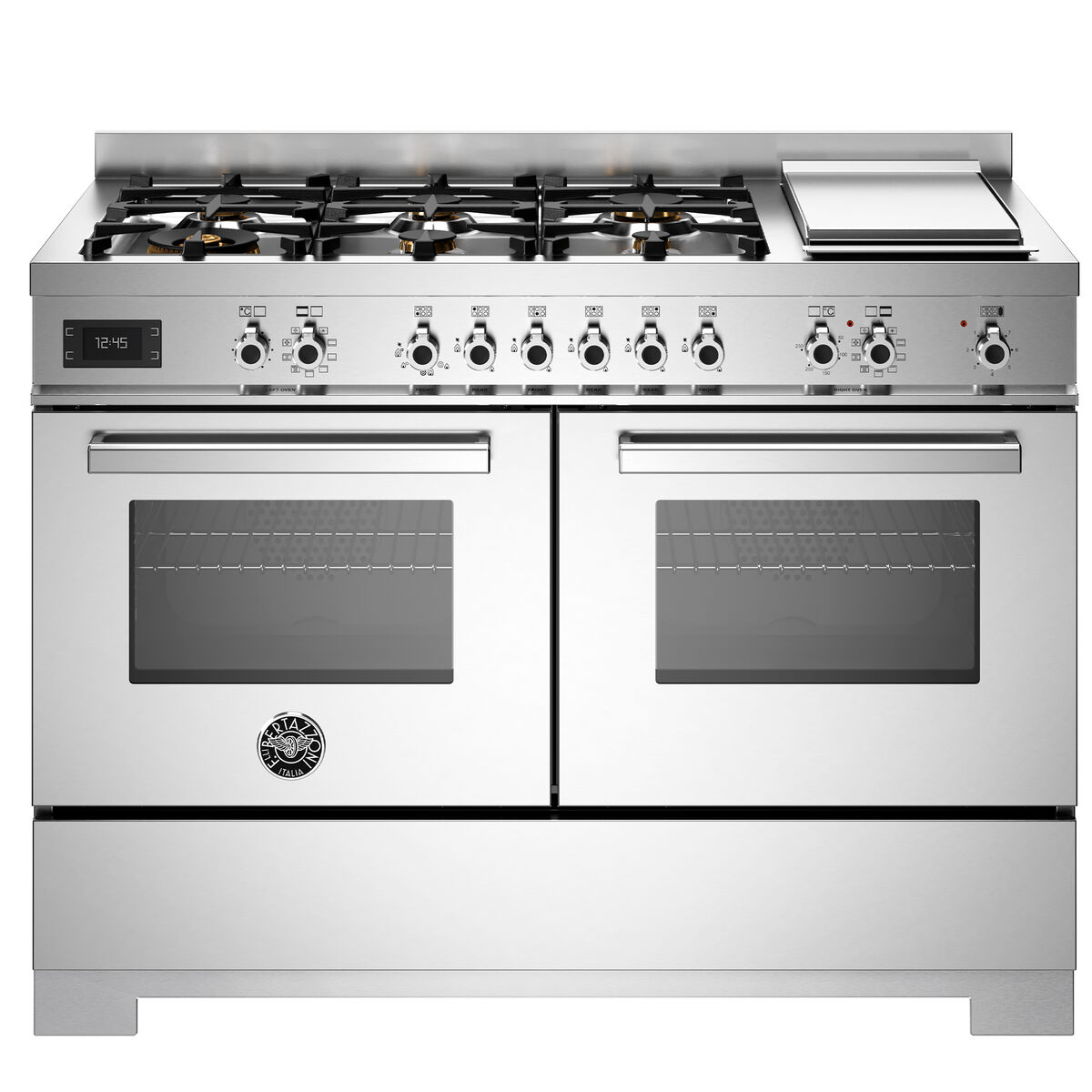 PRO126G2EXT2 Professional gasskomfyr 120 cm med 6 brennere, elektrisk stekebord og 2 ovner, rustfritt stål