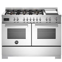 PRO126G2EXT2 Professional gaskomfur 120 cm med 6 brændere, elektrisk stegebord og 2 ovne, rustfrit stål