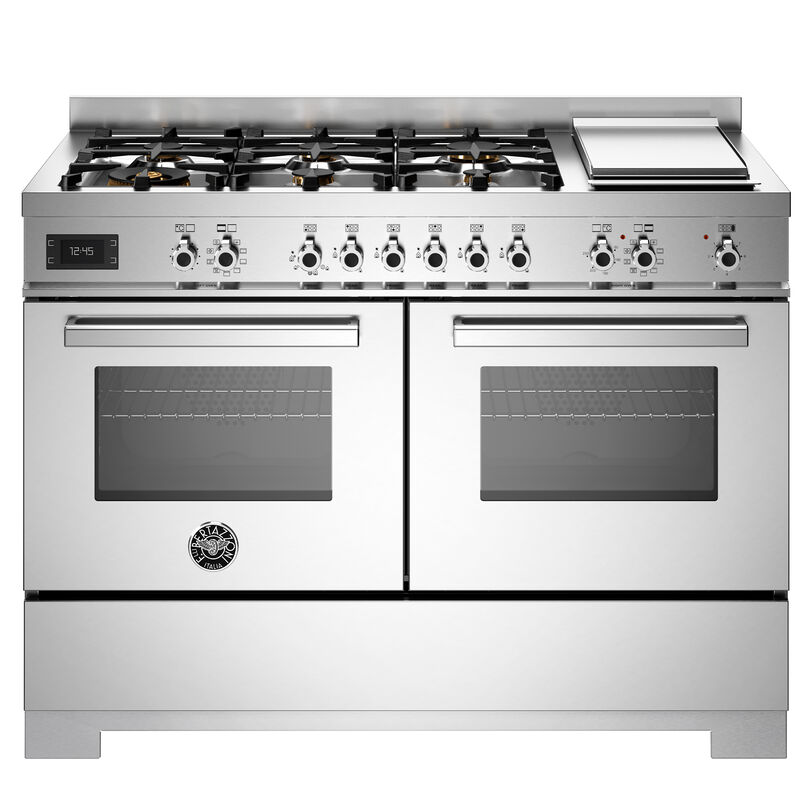PRO126G2EXT2 Professional gaskomfur 120 cm med 6 brændere, elektrisk stegebord og 2 ovne, rustfrit stål