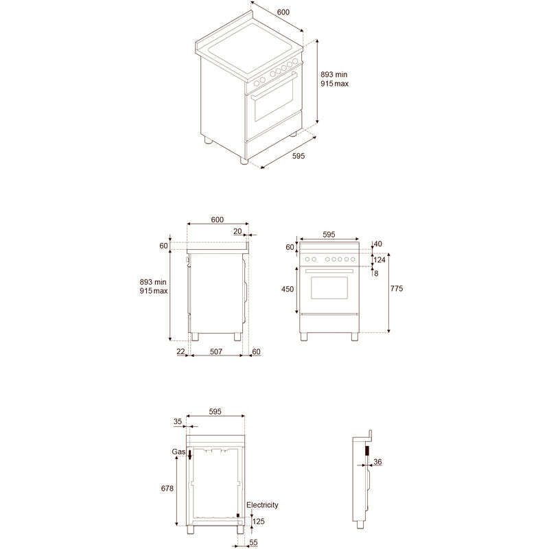 PRO64I1EXT2 Professional induktionsspis 60 cm med 4 zoner och 1 ugn, rostfritt stål