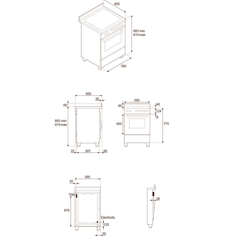PRO64L1EXT2 Professional gaskomfur 60 cm med 4 brændere og 1 ovn, rustfrit stål