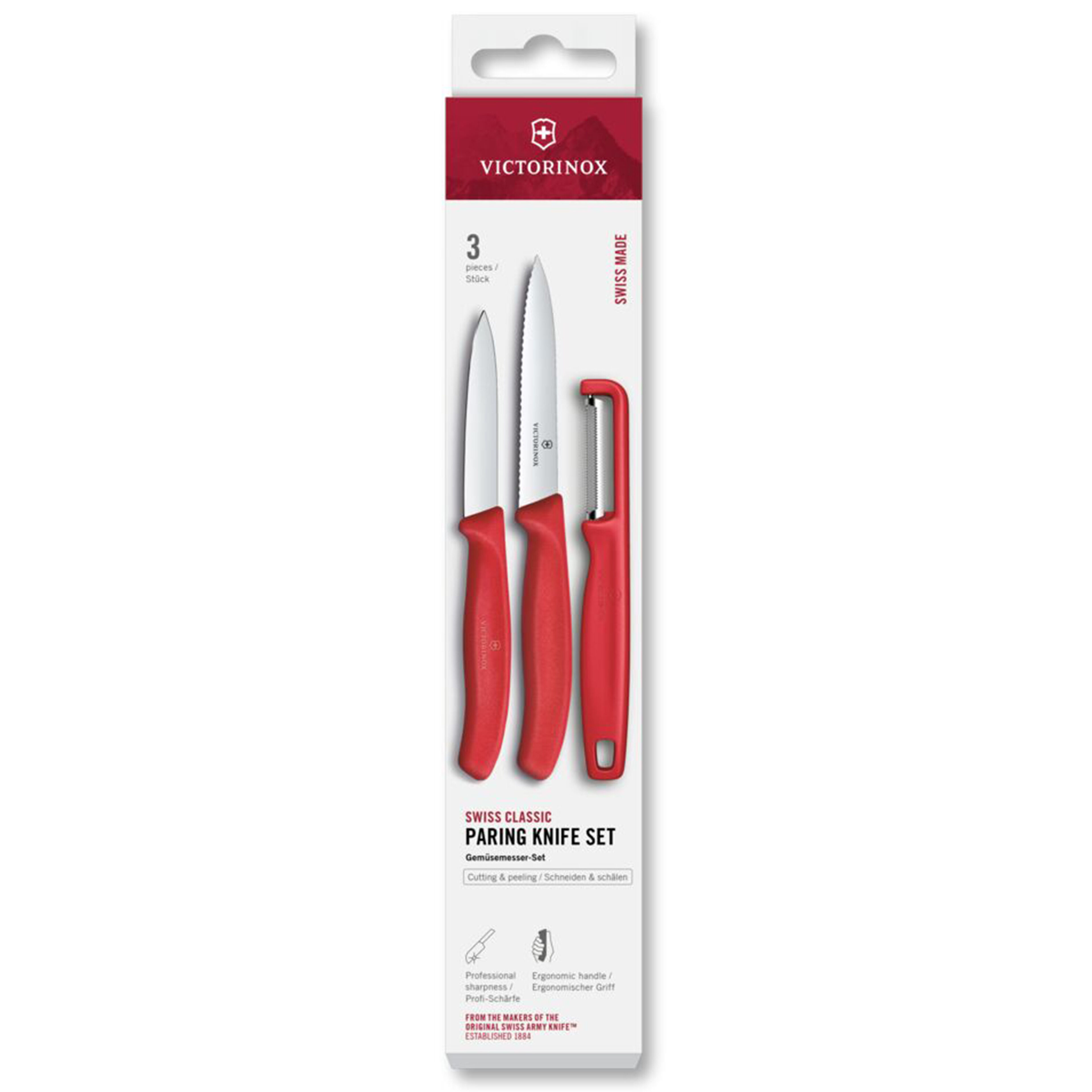 Swiss Classic urtekniv, tomatkniv og kartoffelskræller, rød