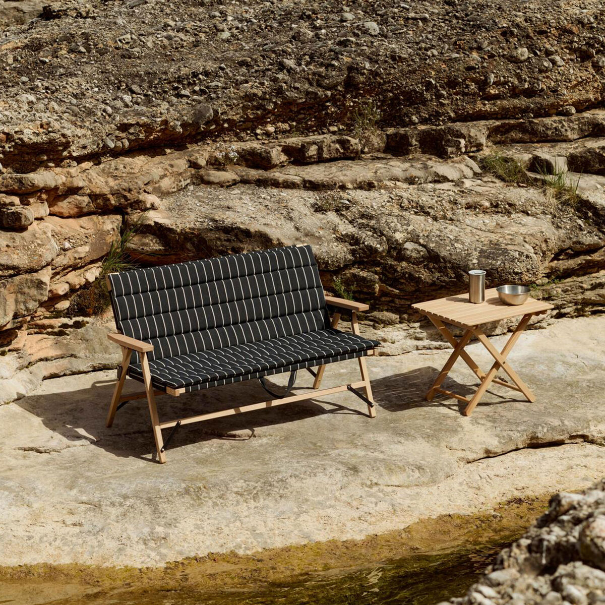 Outdoor Market sammenleggbar sofa, svart/beige