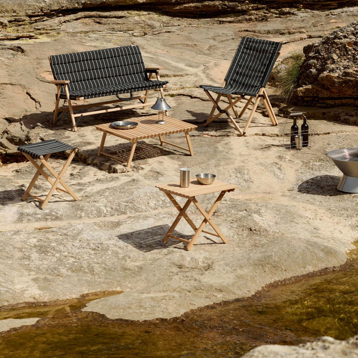 Outdoor Market sammenleggbar sofa, svart/beige