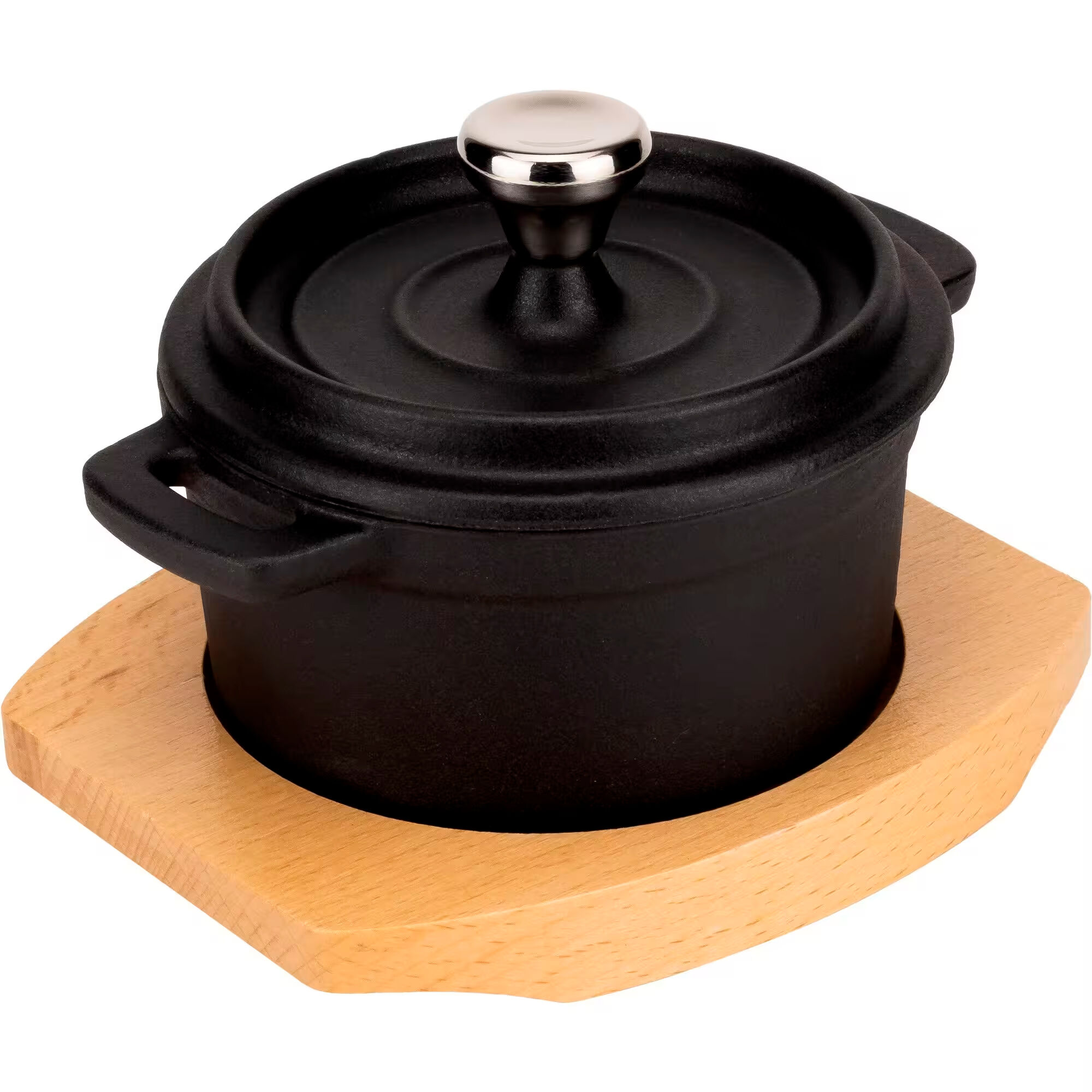 Mareld Serveringsgryta i gjutjärn 10 cm, underlägg i trä