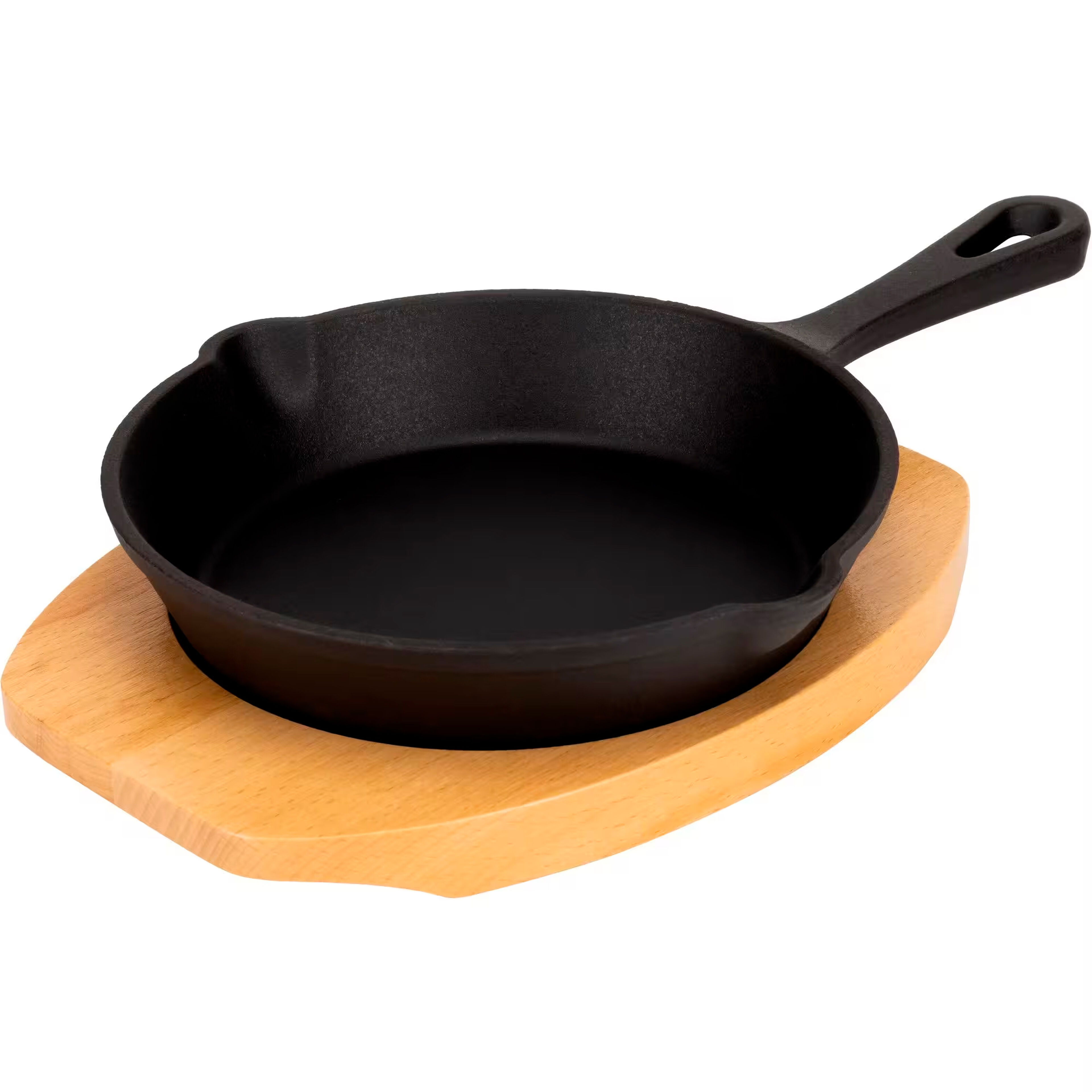 Serveringsgryta i gjutjärn 16 cm, underlägg i trä