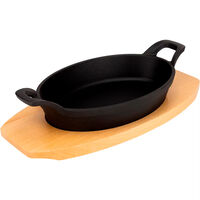 Oval gjutjärnspanna 22 cm, underlägg i trä