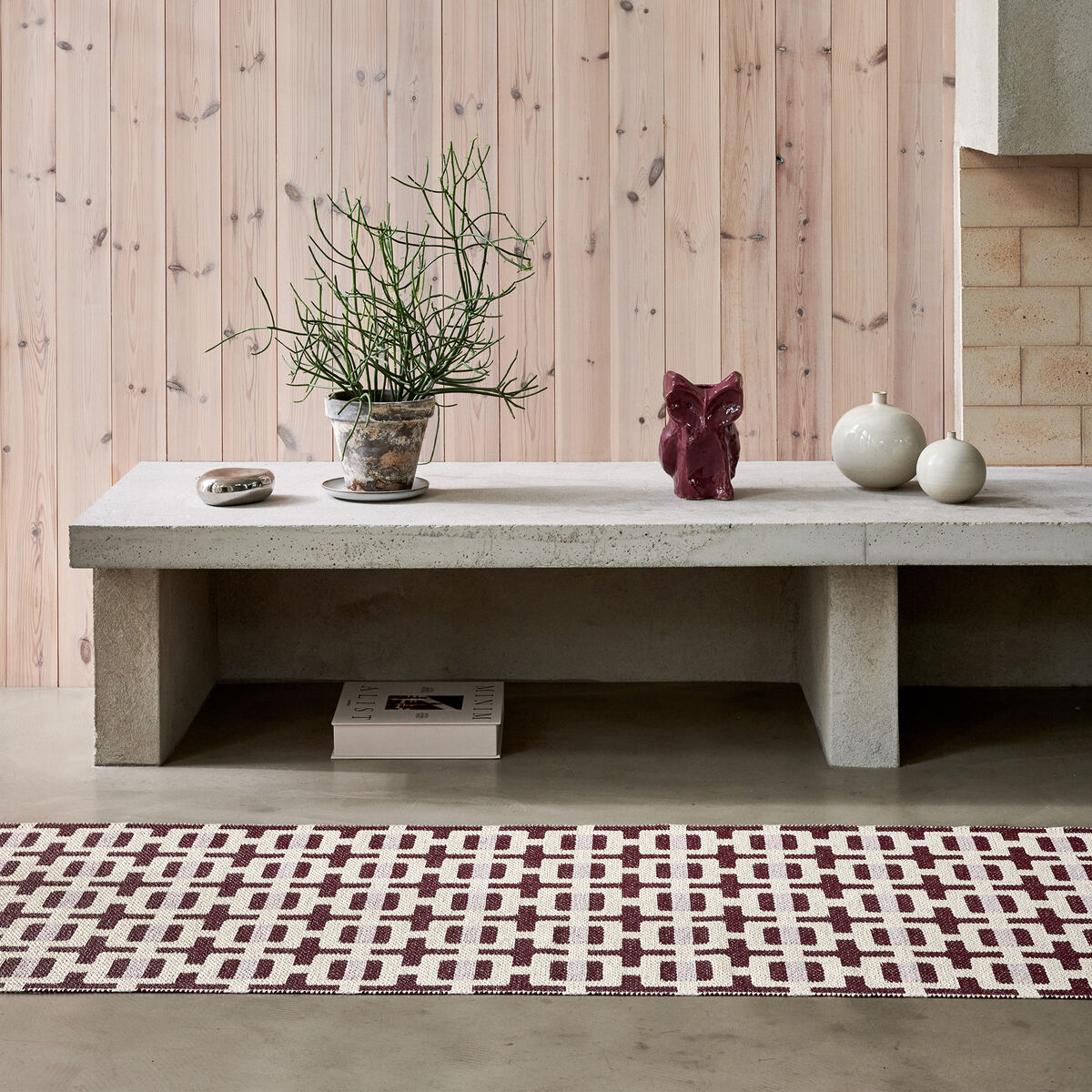 Tom gulvtæppe 300 x 70 cm, burgundy/cream/rose