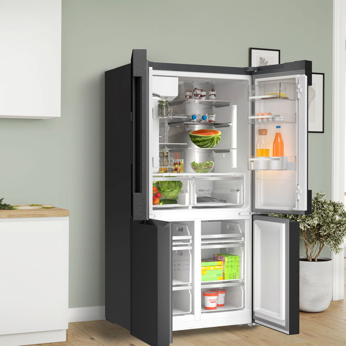 KFI96AXEA Serie 6 fritstående kombiskab 183 × 90,5 cm, antracit