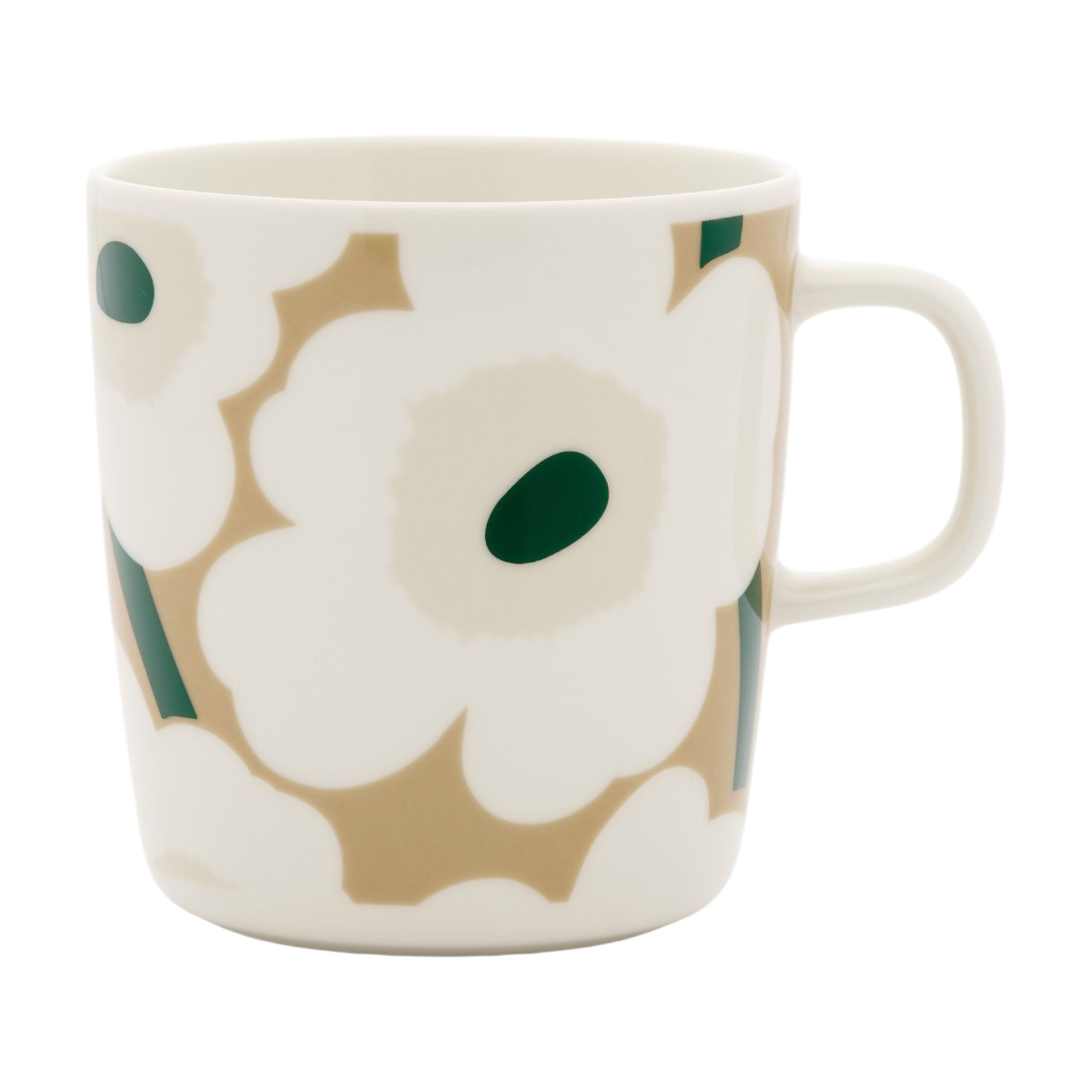 Unikko Oiva mugg 4 dl, vit/beige/sand/mörkgrön