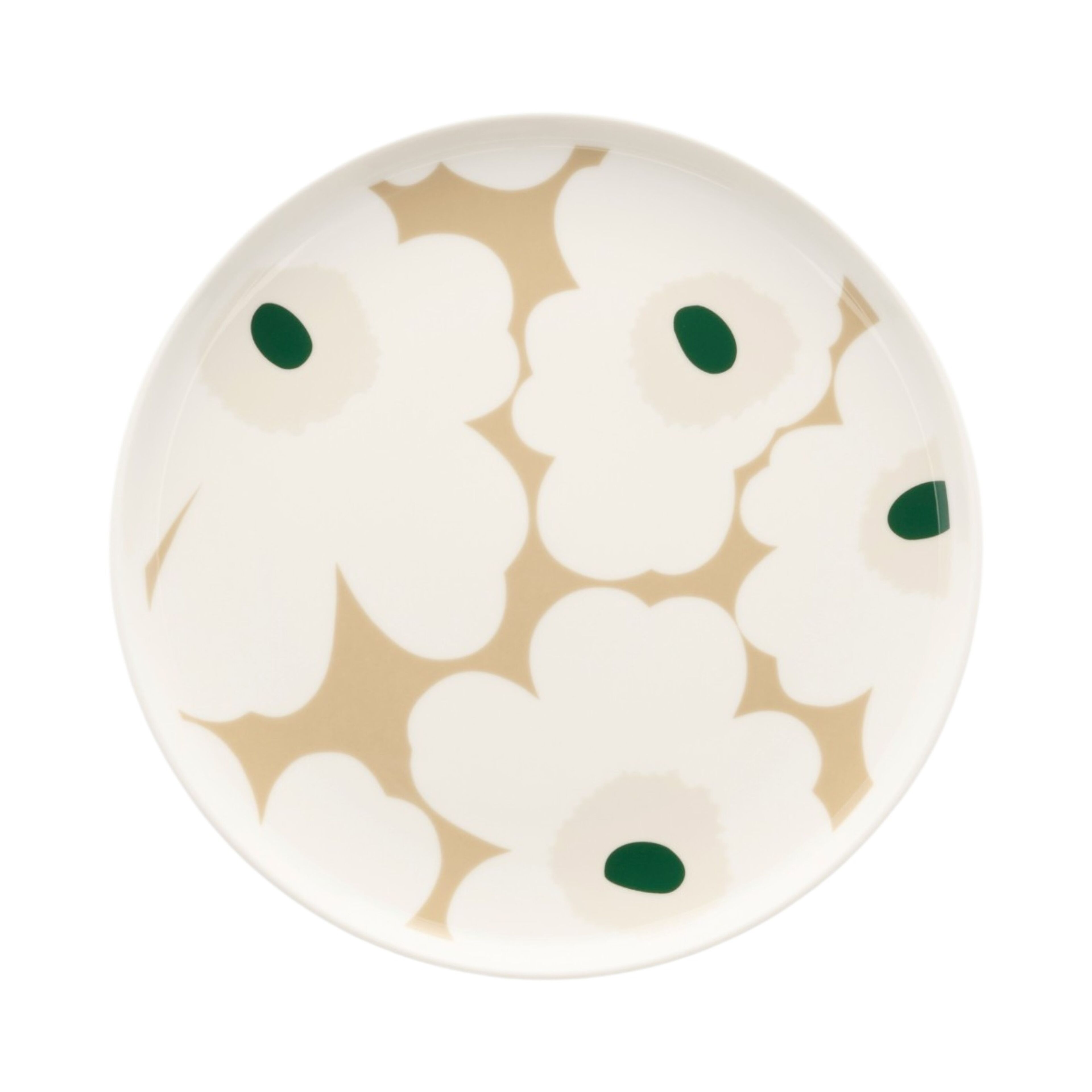 Unikko Oiva assiett 20 cm, vit/beige/sand/mörkgrön