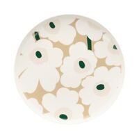 Unikko Oiva middagstallerken 25 cm, hvid/beige/sand/mørkegrøn