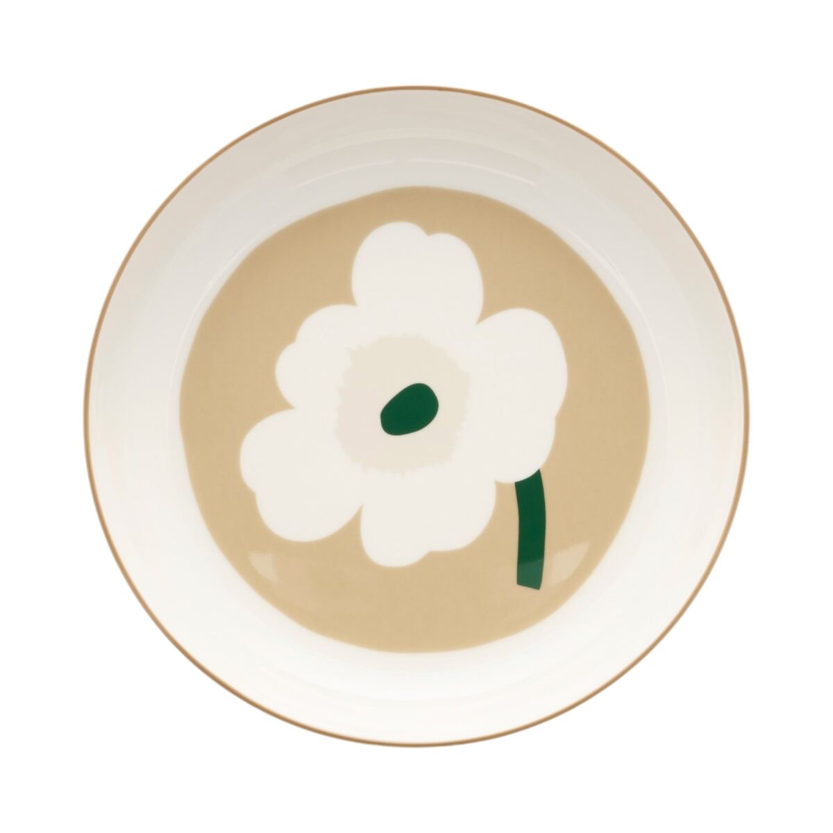 Unikko Oiva dyb tallerken 20,5 cm, hvid/beige/sand/mørkegrøn