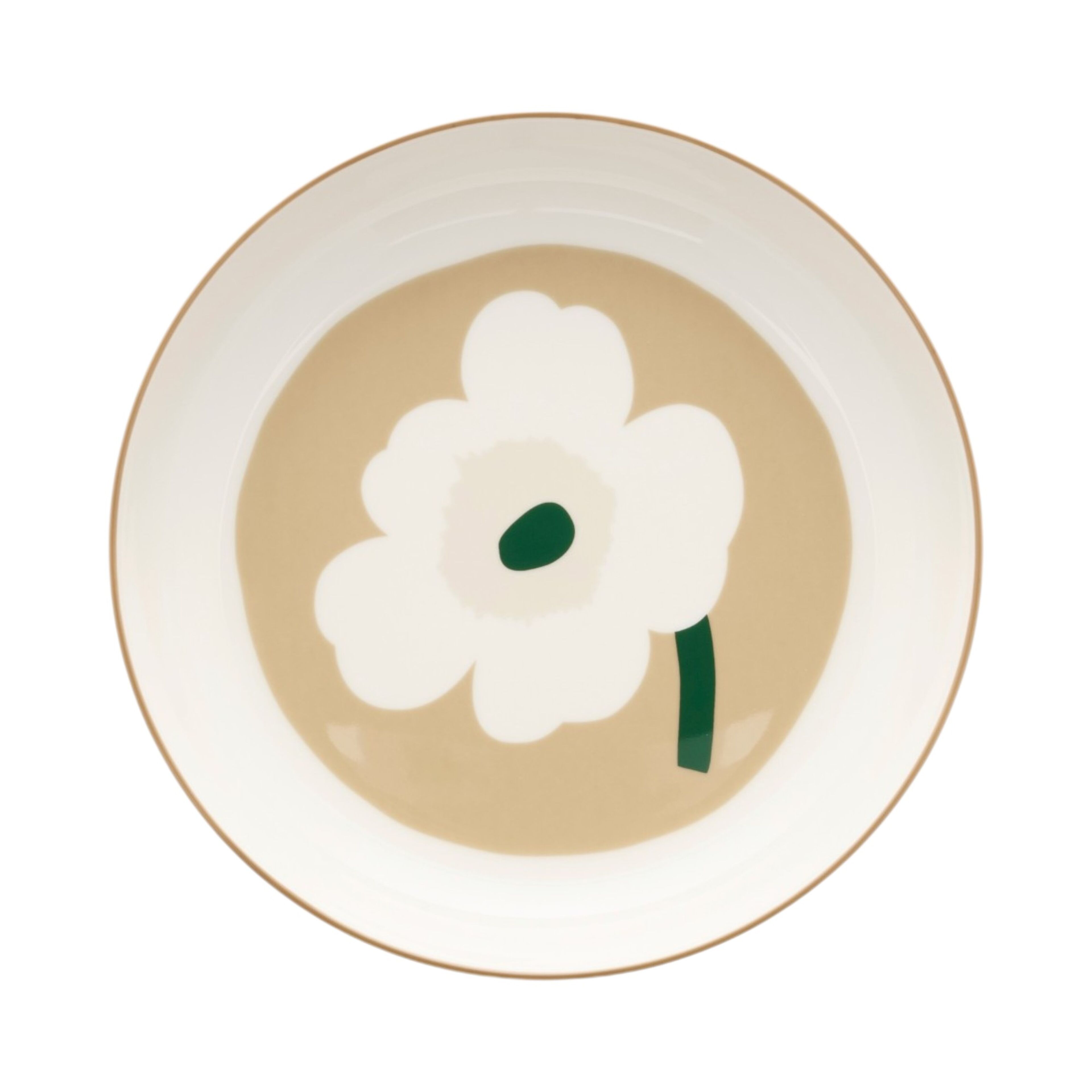 Unikko Oiva dyb tallerken 20,5 cm, hvid/beige/sand/mørkegrøn
