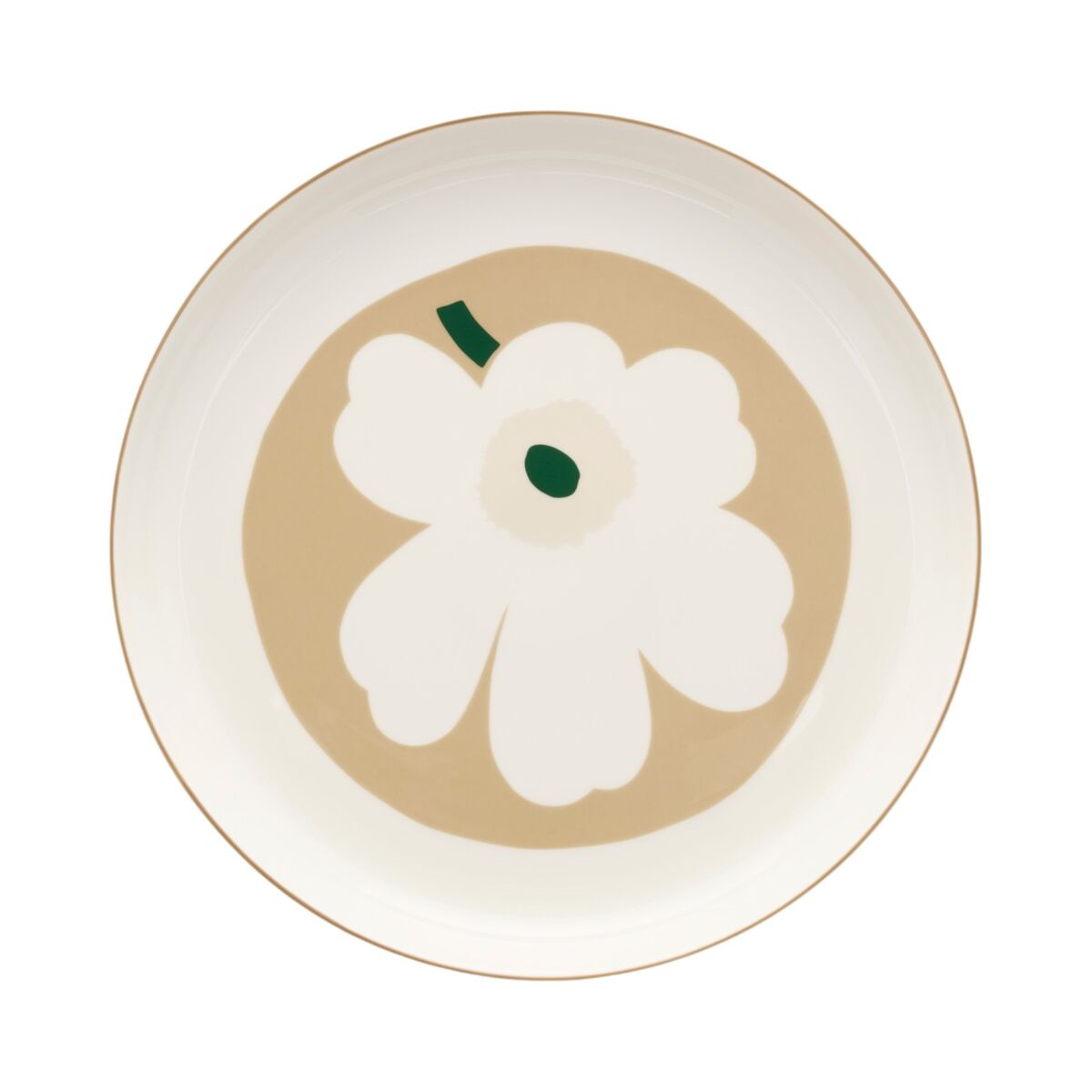 Marimekko Unikko Oiva serveringstallerken 32 cm, hvid/beige/sand/mørkegrøn
