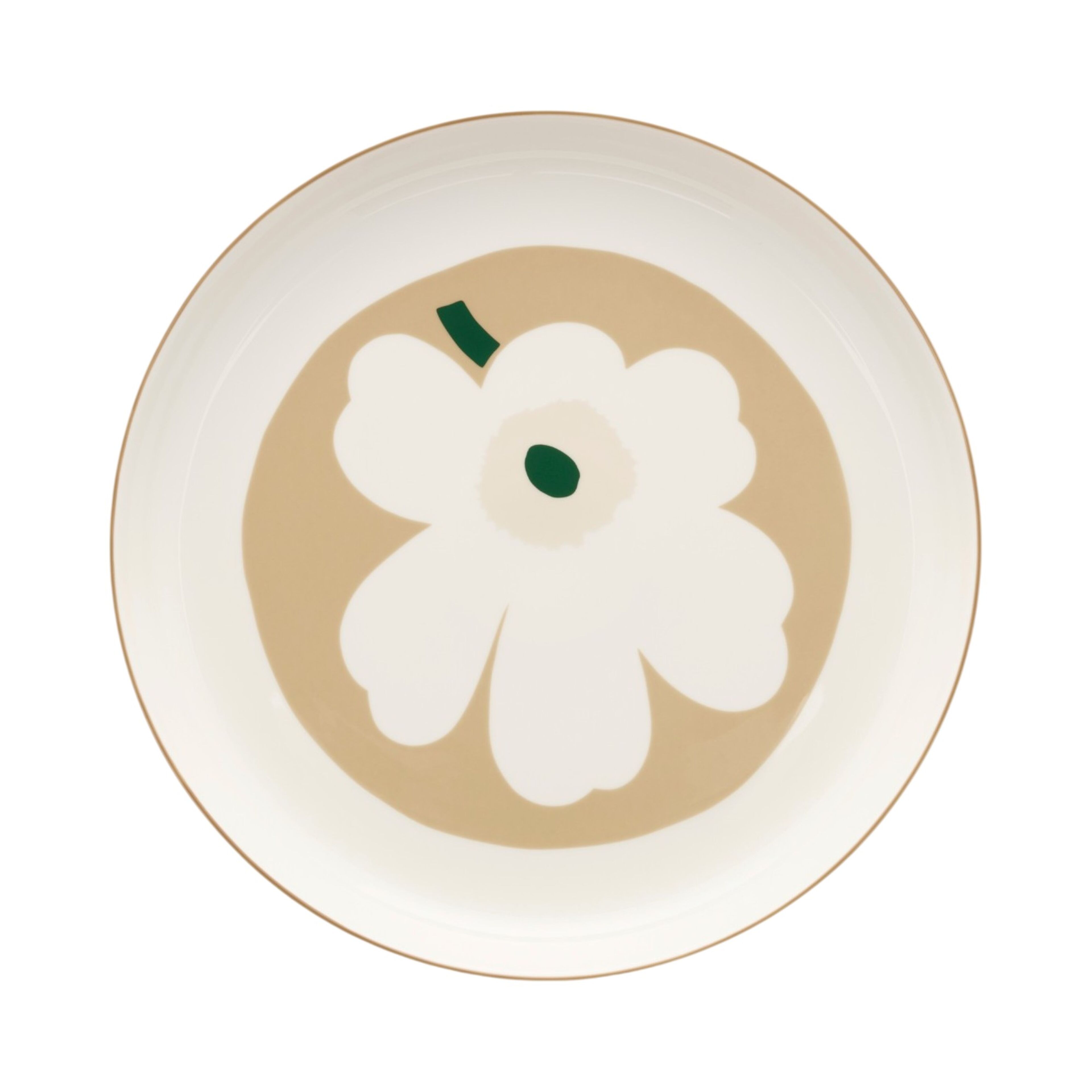 Marimekko Unikko Oiva serveringstallerken 32 cm, hvid/beige/sand/mørkegrøn