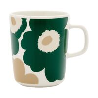 Marimekko Unikko Oiva krus 2,5 dl, hvid/mørkegrøn/beige/sand