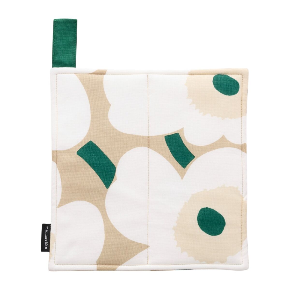 Pieni Unikko grytlapp 21,5 × 21,5 cm, sand/vit/hö/smaragd