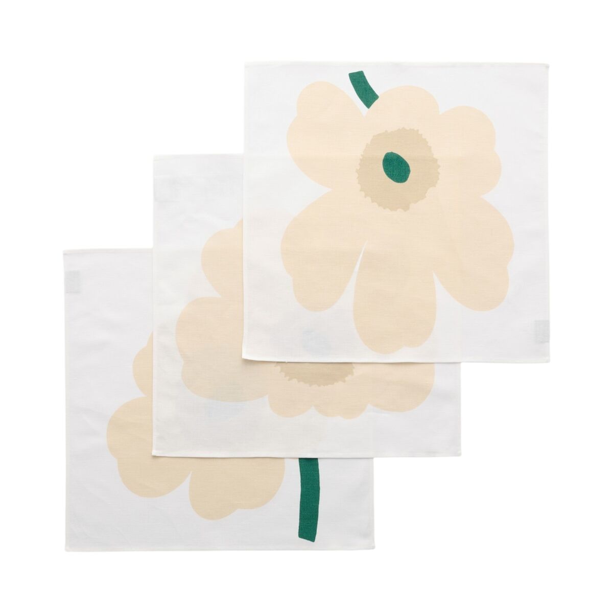 Marimekko Unikko stofserviet 45 × 45 cm 3-pak, hvid/hø/sand/smaragd