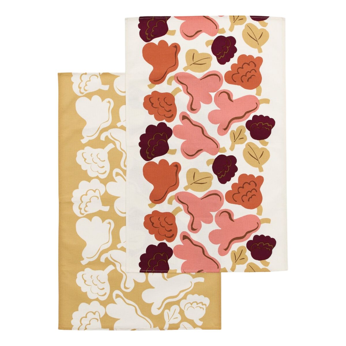 Marimekko Kukasta Kukkaan køkkenhåndklæde 2-pak, naturhvid/rosa/terracotta/okker